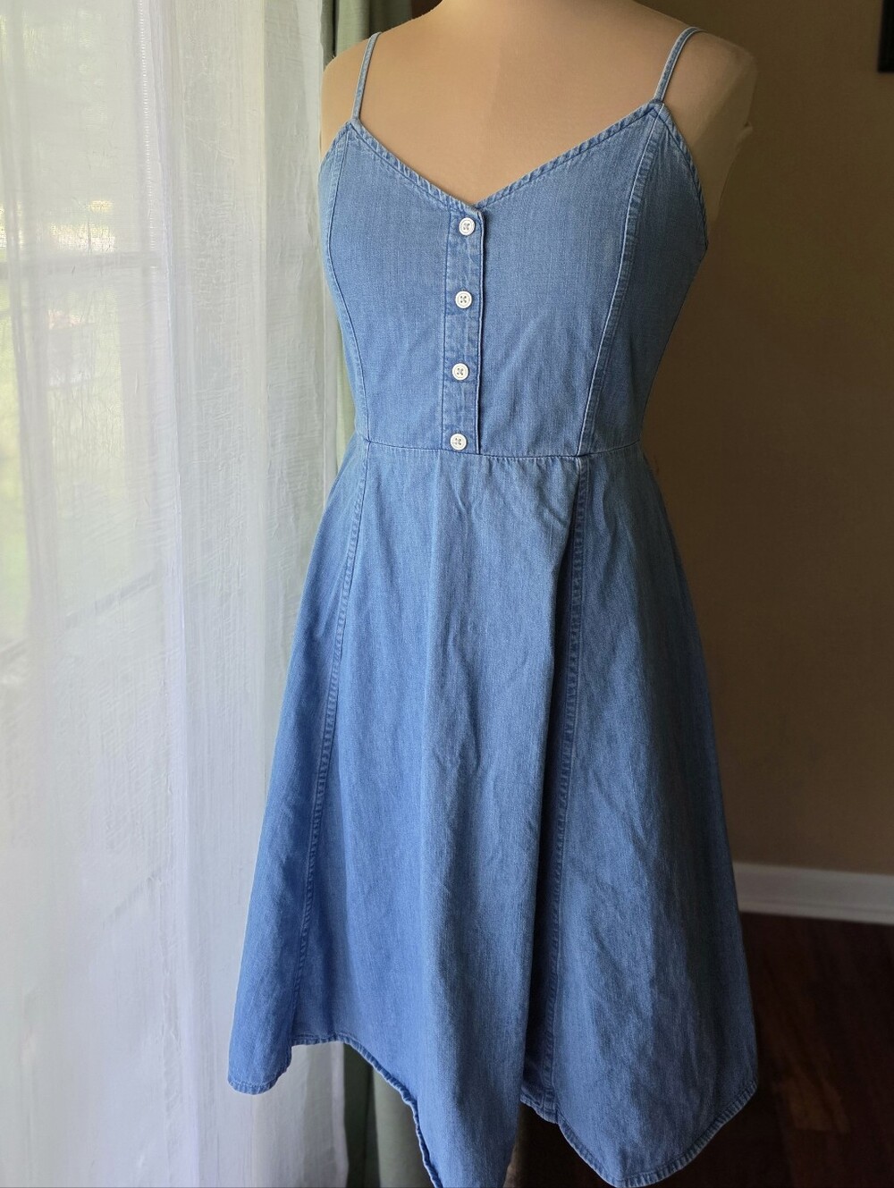 GAP Denim Cami Mini Dress Size‎ 00 Button Front Fit Flare Pinafore Chambray